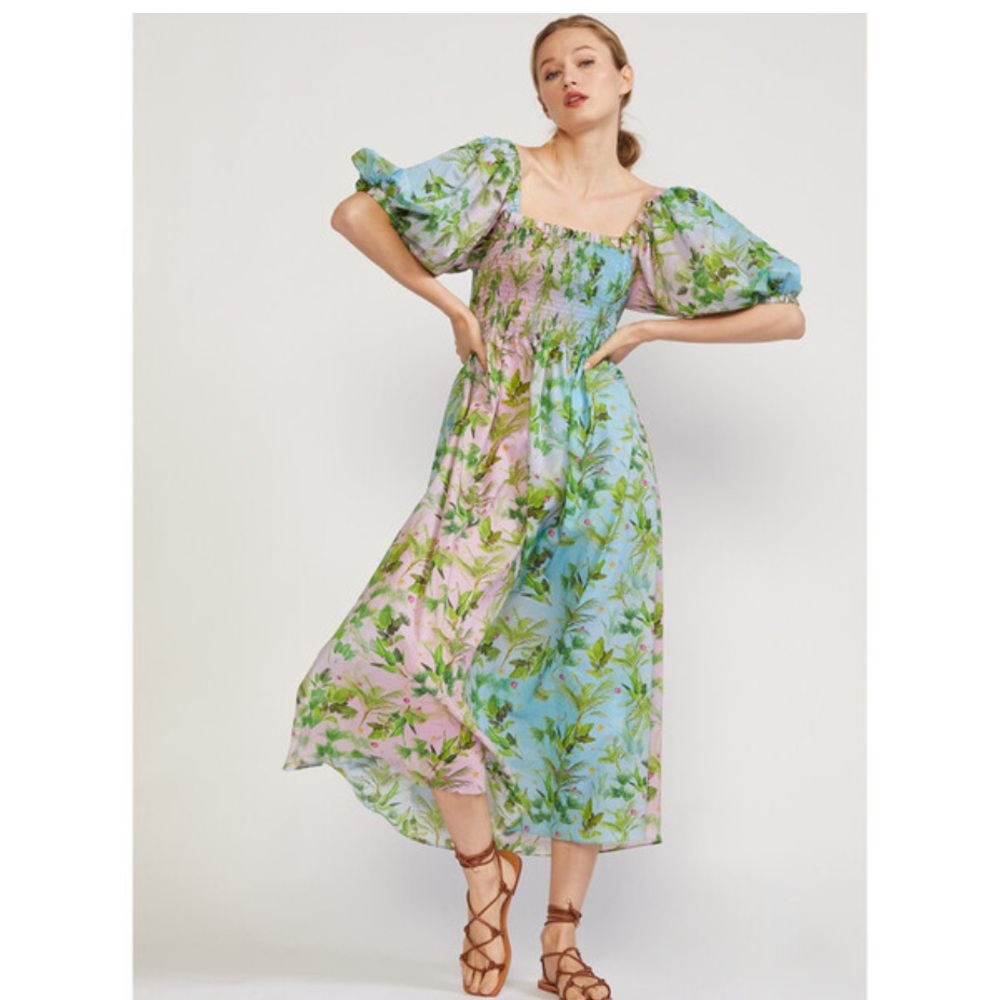Cynthia Rowley Alice Smocked Floral Midi Dress - L